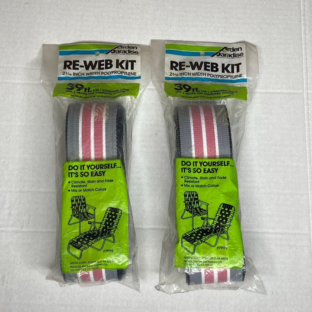 Arden Paradise Re-Web Kit Lawn Chair Repair Tape Gray Pink Striped Vtg Lot of 2